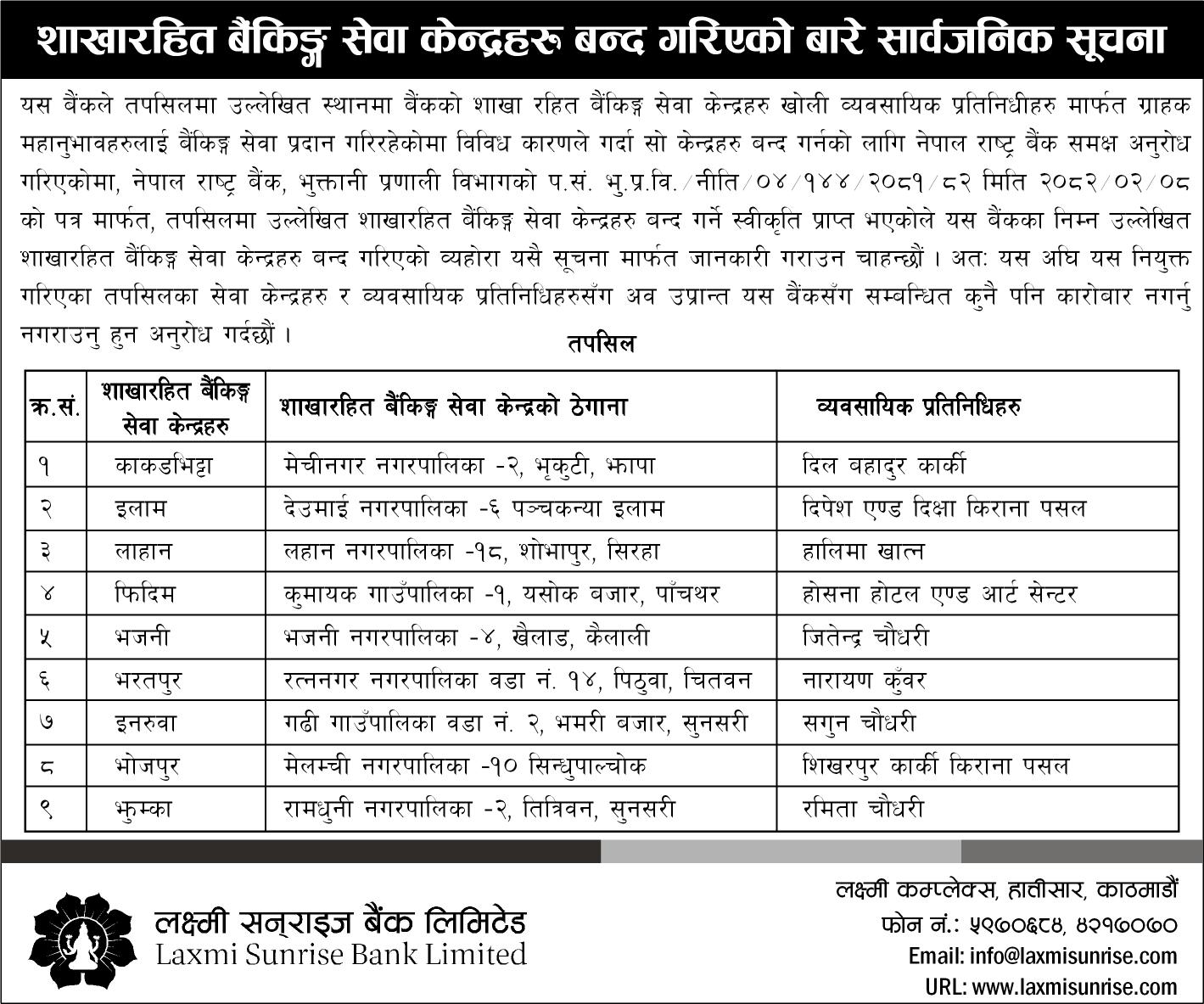 blb closure list notice - Jestha 2082